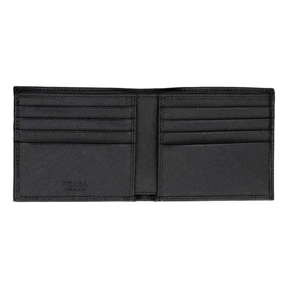 Prada Tessuto Nylon Black Saffiano Trim Bifold Wallet Triangle